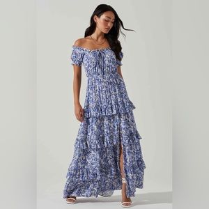 ASTR Vilma Floral Off Shoulder Tiered Maxi Dress NWT